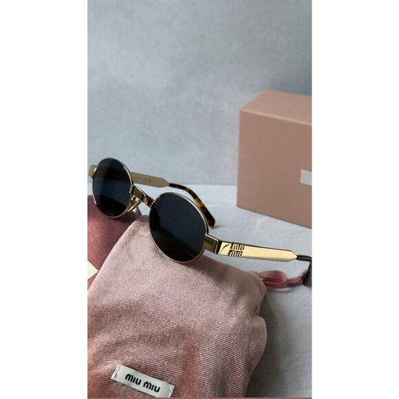 NEW Miu Miu MU B51S Gold Oval Sunglasses $578 main image 7